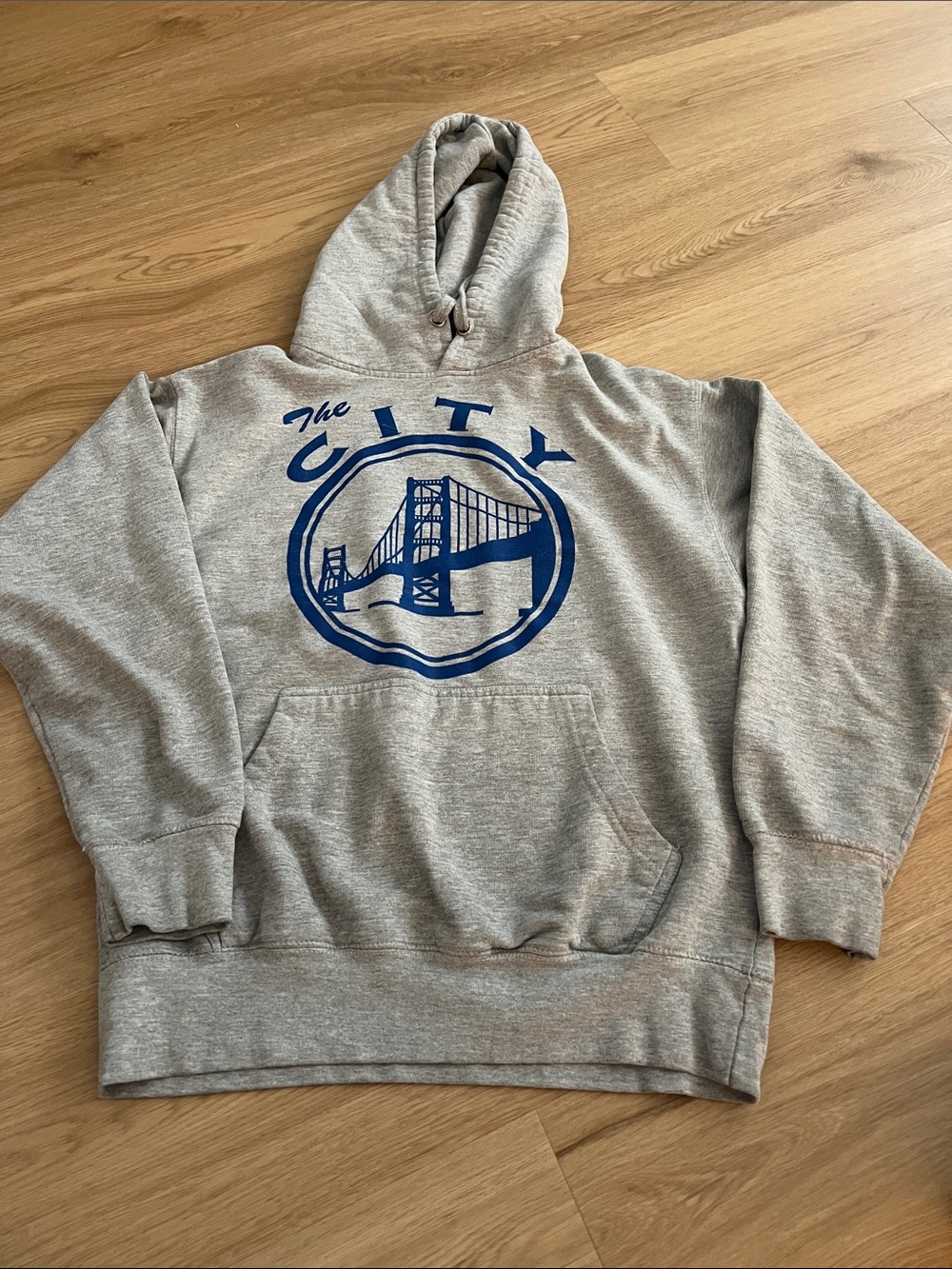The City Graphic Hoodie - Gray with Blue Print